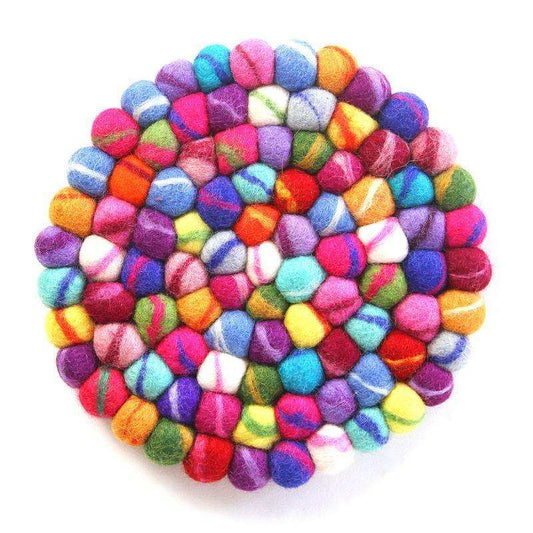 Hand Crafted Felt Ball Coasters from Nepal: 4-pack, Rainbow - Global Groove (T) - Global Groove - Flyclothing LLC