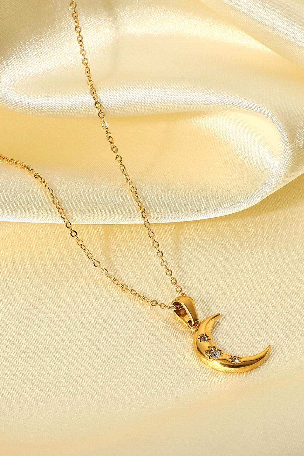 18K Gold Plated Inlaid Zircon Moon Pendant Necklace - Trendsi - Flyclothing LLC