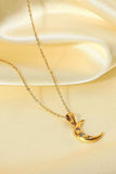 18K Gold Plated Inlaid Zircon Moon Pendant Necklace - Trendsi - Flyclothing LLC