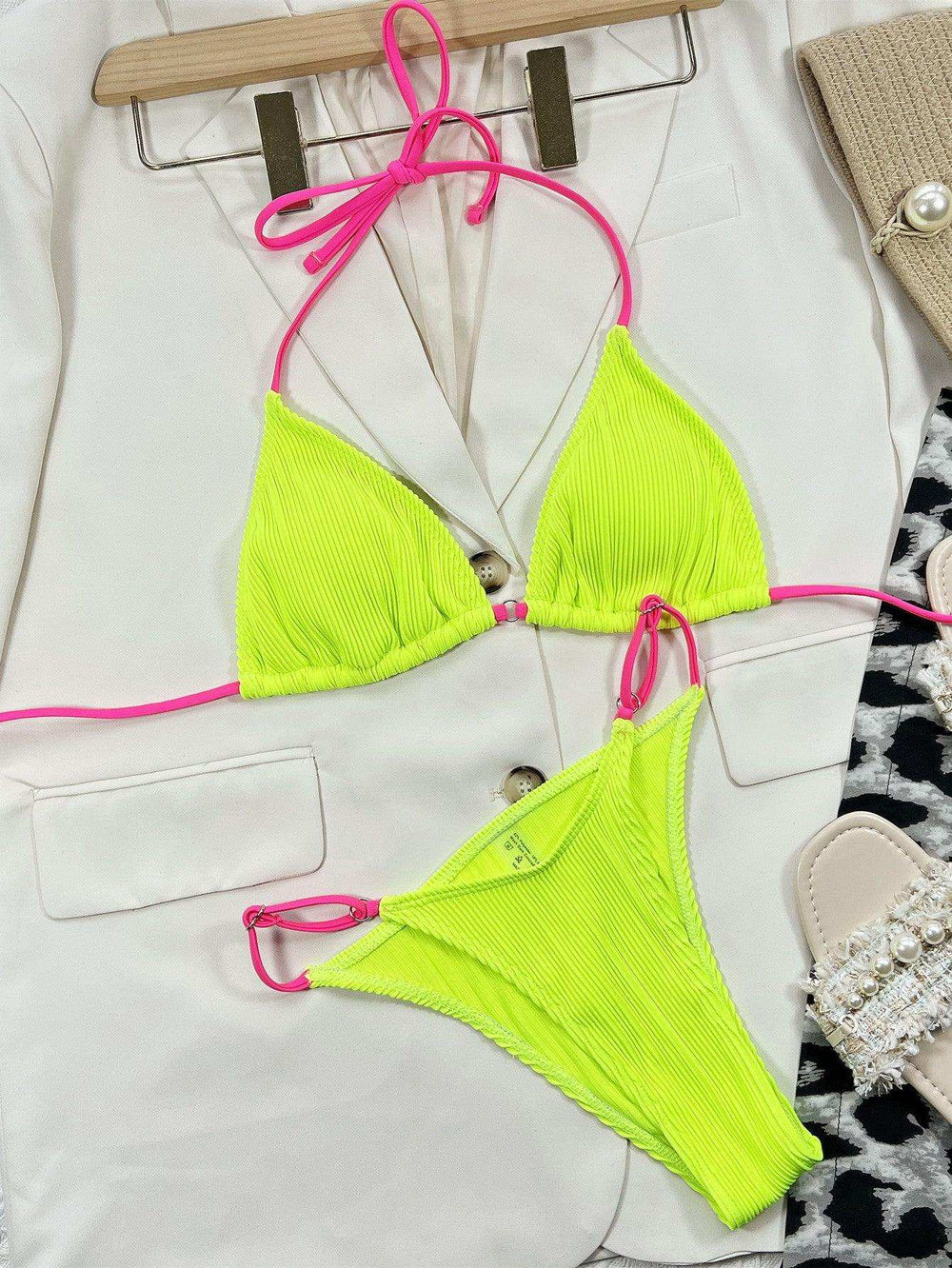 Ribbed Tie Back Bikini Set - Trendsi - Flyclothing LLC