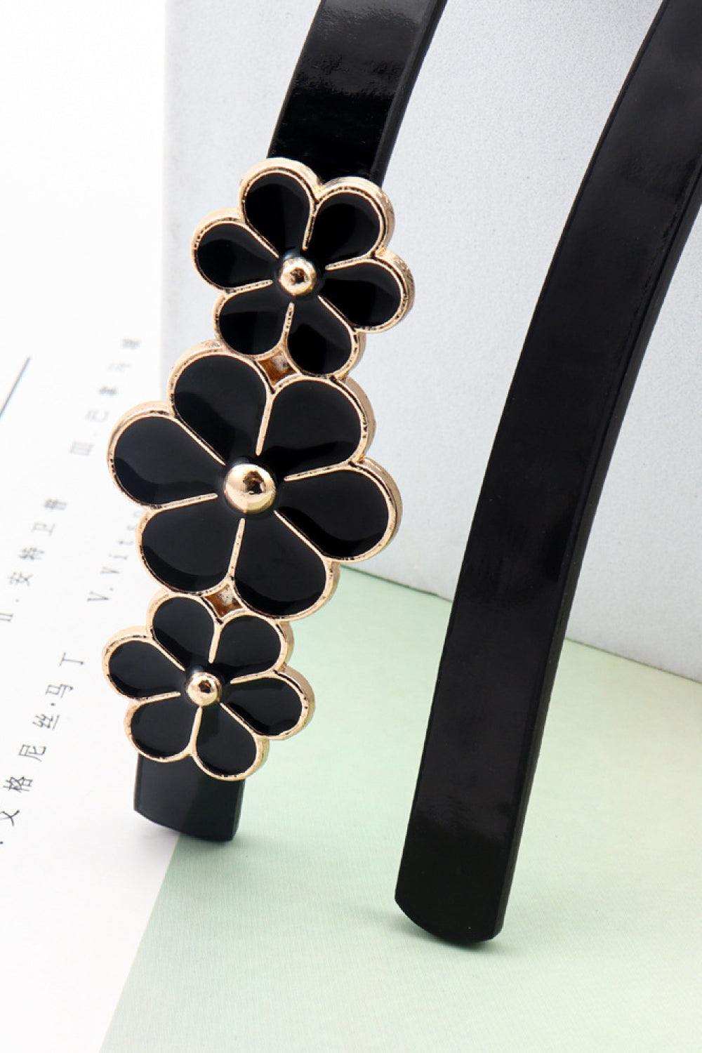 Flower Decor Skinny PU Belt - Trendsi - Flyclothing LLC