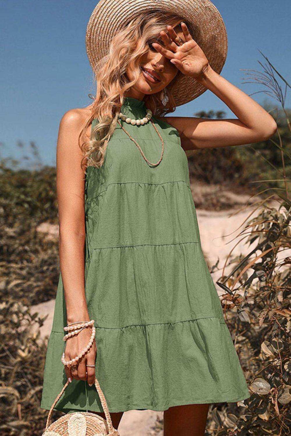 Tie Back Sleeveless Tiered Dress - Trendsi - Flyclothing LLC