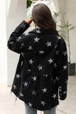 Collared Neck Star Print Long Sleeve Denim Jacket - Trendsi - Flyclothing LLC