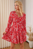 Printed Surplice Balloon Sleeve Layered Dress - Trendsi - Flyclothing LLC