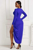 High-low Ruched Surplice Long Sleeve Dress - Trendsi - Flyclothing LLC