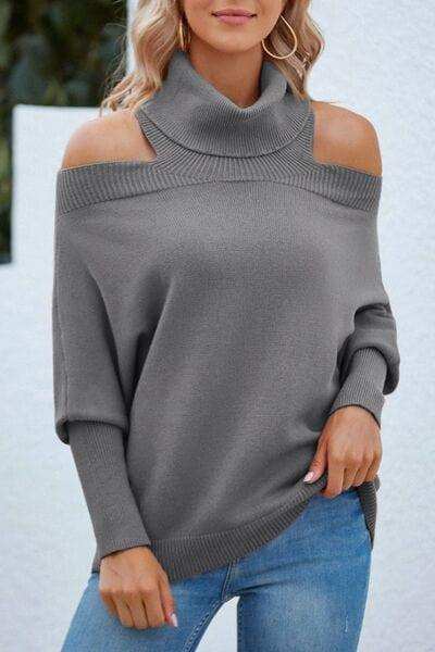 Off Shoulder Turtleneck Batwing Sleeve Sweater - Trendsi - Flyclothing LLC