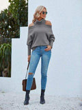 Off Shoulder Turtleneck Batwing Sleeve Sweater - Trendsi - Flyclothing LLC