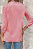 Striped Notched Roll-Tab Sleeve Shirt - Trendsi - Flyclothing LLC