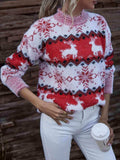 Reindeer & Snowflake Round Neck Sweater - Trendsi - Flyclothing LLC