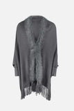 Fringe Open Front Long Sleeve Poncho - Trendsi - Flyclothing LLC