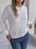 Cable-Knit Round Neck Long Sleeve Sweater - Trendsi - Flyclothing LLC