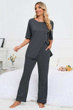 Slit Round Neck Top and Pants Lounge Set - Trendsi - Flyclothing LLC