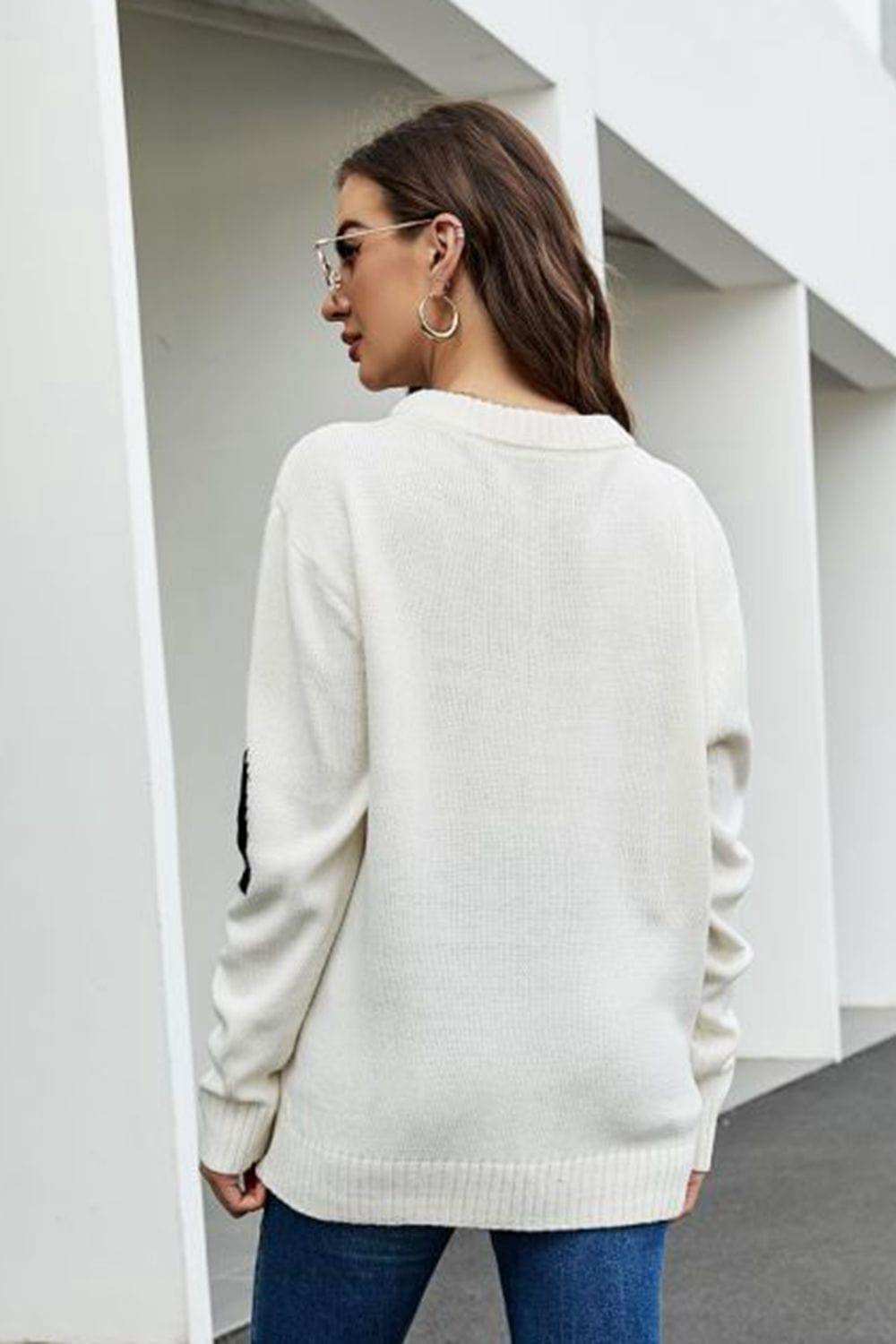 Round Neck Dropped Shoulder Sweater - Trendsi - Flyclothing LLC