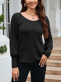 Ribbed Round Neck Lantern Sleeve Knit Top - Trendsi - Flyclothing LLC