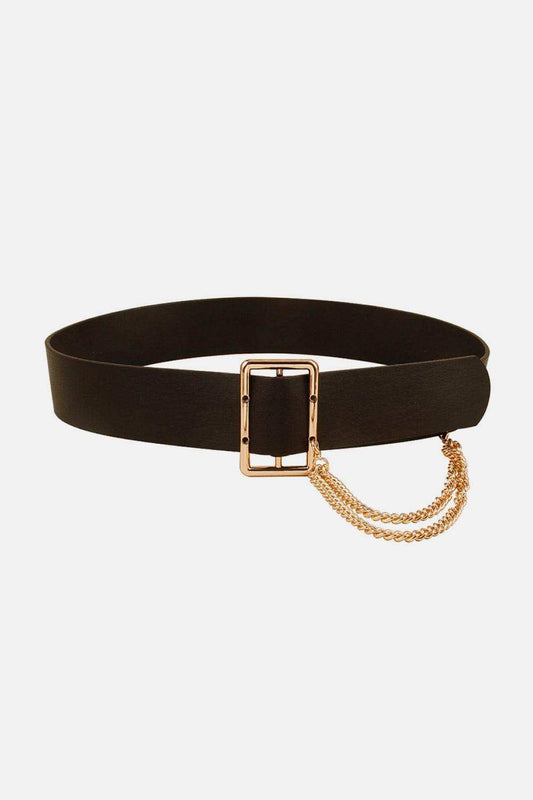 PU Leather Wide Belt with Chain - Trendsi - Flyclothing LLC