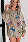 Animal Sequin Dropped Shoulder Sweatshirt - Trendsi - Flyclothing LLC