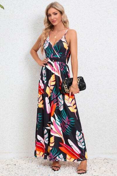 Printed Surplice Maxi Cami Dress - Trendsi - Flyclothing LLC