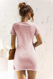 Round Neck Cuffed Sleeve Side Tie Dress - Trendsi - Flyclothing LLC