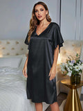 V-Neck Flutter Sleeve Night Dress - Trendsi - Flyclothing LLC