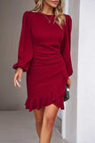 Ruched Ruffled Balloon Sleeve Mini Dress - Trendsi - Flyclothing LLC