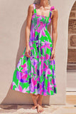 Floral Tie-Shoulder Smocked Midi Dress - Trendsi - Flyclothing LLC