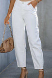 Zipper and Button High-Waist Long Jeans - Trendsi - Flyclothing LLC