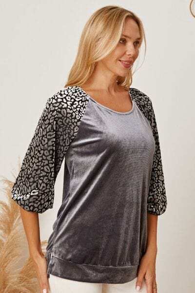 Leopard Round Neck Half Sleeve Blouse - Trendsi - Flyclothing LLC