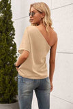 Single Shoulder Half Sleeve T-Shirt - Trendsi - Flyclothing LLC
