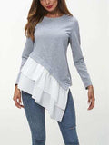 Tiered Contrast Round Neck Long Sleeve T-Shirt - Trendsi - Flyclothing LLC