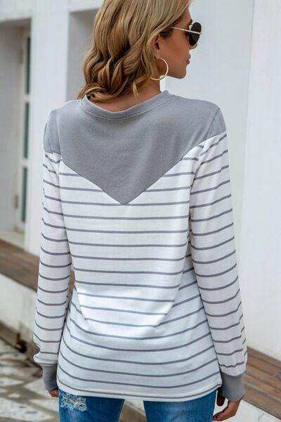 Striped Round Neck Long Sleeve T-Shirt - Trendsi - Flyclothing LLC