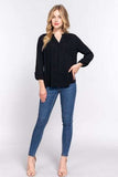 ACTIVE BASIC Full Size Notched Long Sleeve Woven Top - Trendsi - Flyclothing LLC