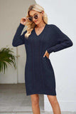 Cable-Knit Long Sleeve Sweater Dress - Trendsi - Flyclothing LLC