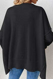Slit V-Neck Dropped Shoulder Sweater - Trendsi - Flyclothing LLC
