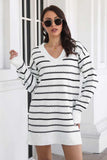 Striped V-Neck Sweater Dress - Trendsi - Flyclothing LLC