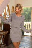 Ribbed Tied Hooded Long Sleeve Mini Sweater Dress - Trendsi - Flyclothing LLC