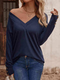 V-Neck Long Sleeve Top - Trendsi - Flyclothing LLC