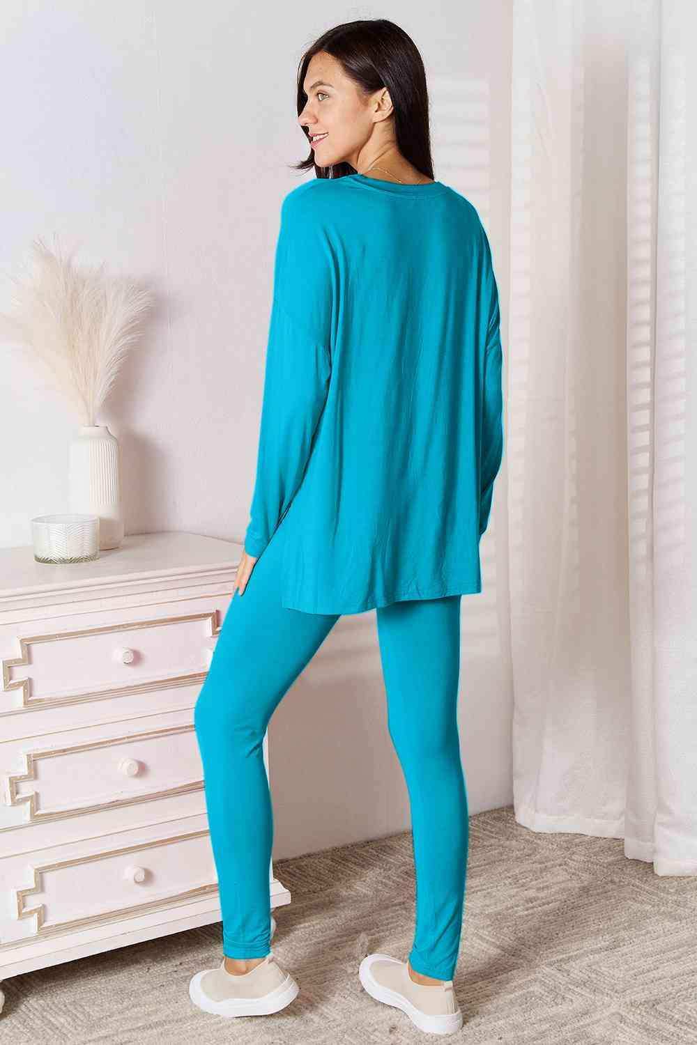 Basic Bae Full Size V-Neck Soft Rayon Long Sleeve Top and Pants Lounge Set - Trendsi - Flyclothing LLC