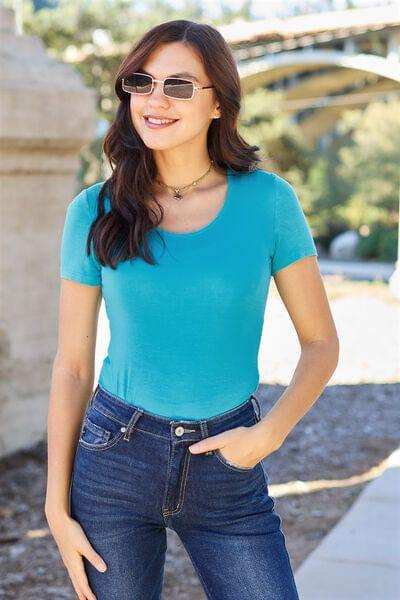 Basic Bae Full Size Round Neck Short Sleeve Bodysuit - Trendsi - Flyclothing LLC