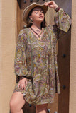 Plus Size Printed V-Neck Long Sleeve Midi Dress - Trendsi - Flyclothing LLC