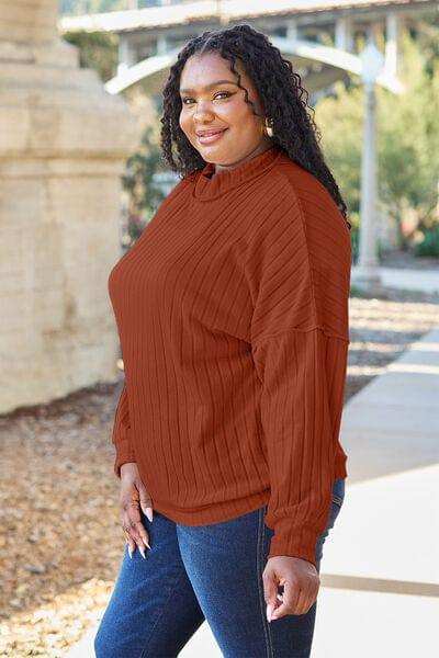 Basic Bae Full Size Ribbed Exposed Seam Mock Neck Knit Top - Trendsi - Flyclothing LLC