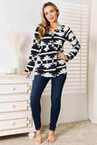 Heimish Full Size Geometric Notched Neck Long Sleeve Top - Trendsi - Flyclothing LLC