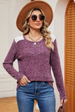 Eyelet Ribbed Round Neck Long Sleeve T-Shirt - Trendsi - Flyclothing LLC