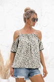 Printed Cold-Shoulder Frill Trim Blouse - Trendsi - Flyclothing LLC