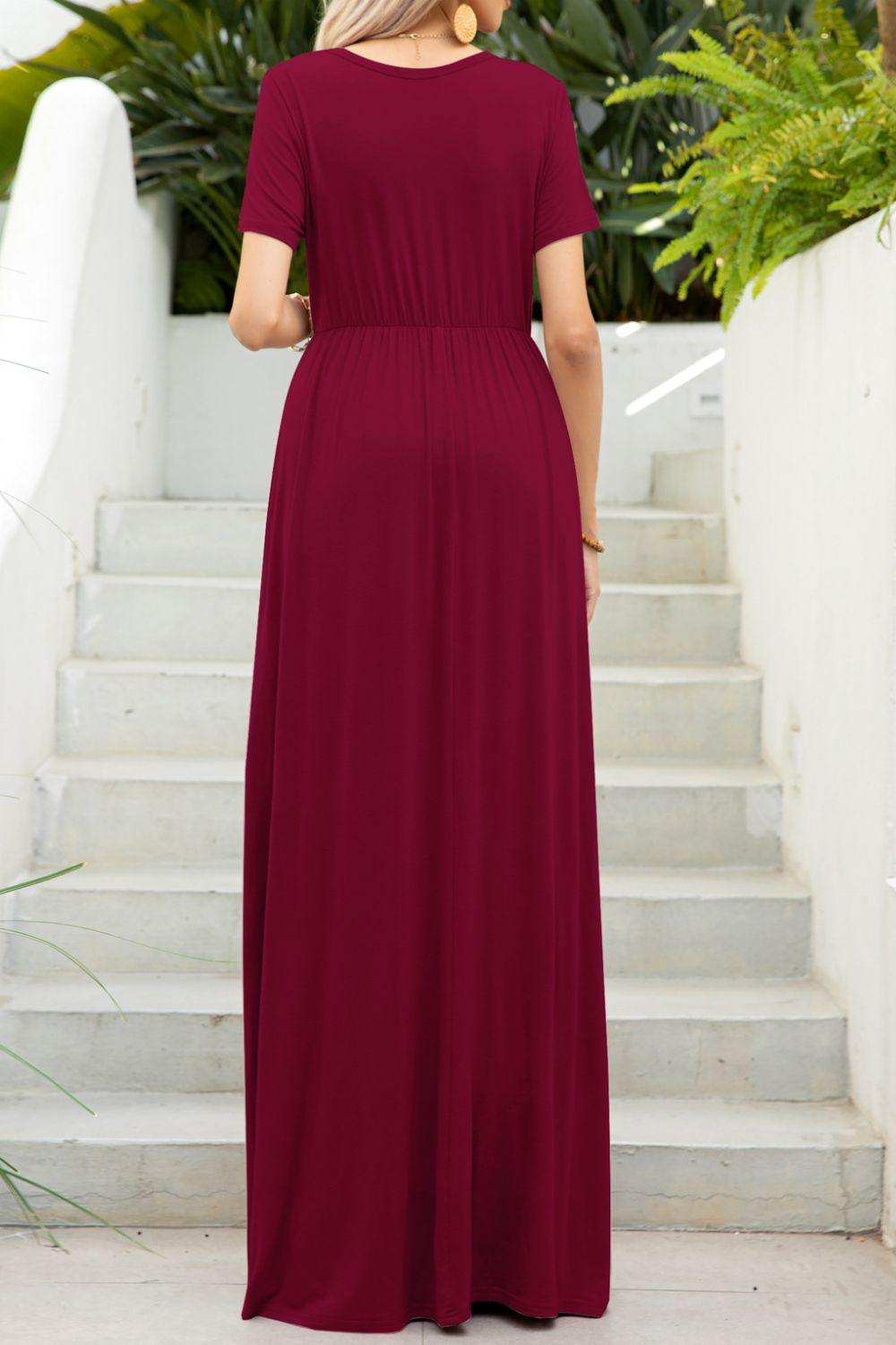 Round Neck Maxi Tee Dress with Pockets - Trendsi - Flyclothing LLC