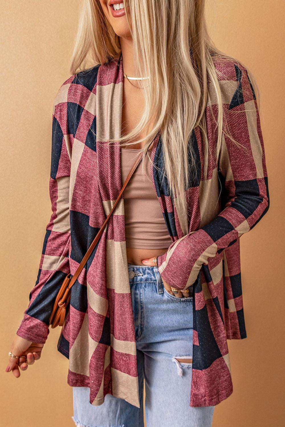 Plaid Open Front Cardigan - Trendsi - Flyclothing LLC