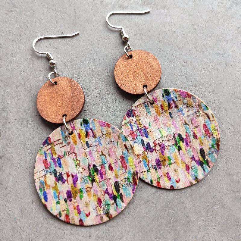 Round Shape Wooden Dangle Earrings - Trendsi - Flyclothing LLC