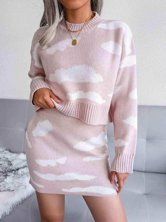 Cloud Sweater and Knit Skirt Set - Trendsi - Flyclothing LLC