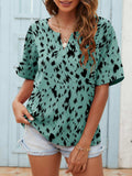 Printed Notched Neck Half Sleeve Blouse - Trendsi - Flyclothing LLC