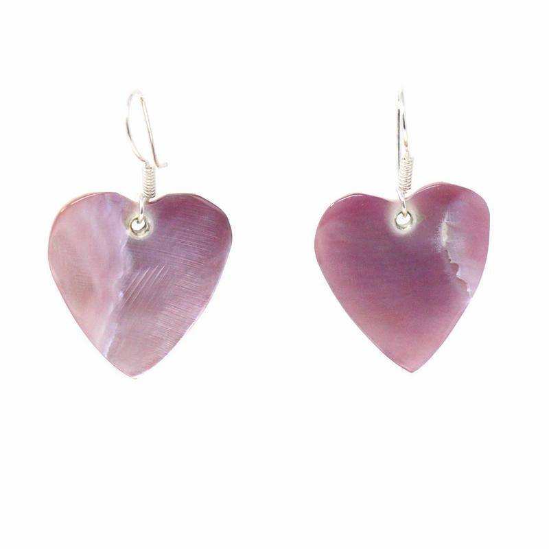Earrings, Pink Mother of Pearl Hearts - Artisana - Flyclothing LLC