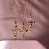 Copper Zircon Cross Pendant Necklace - Trendsi - Flyclothing LLC